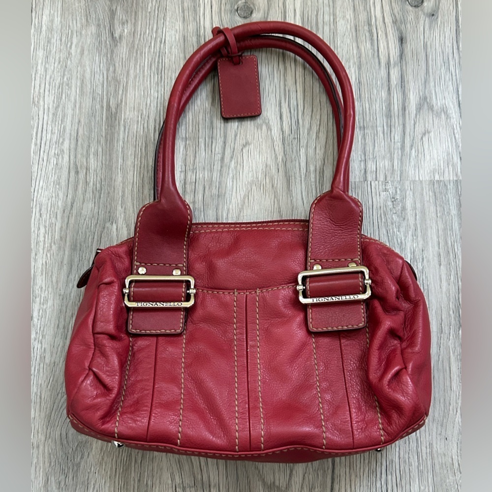 Tignanello‎ Cherry Leather Handbag with Silver Buckle